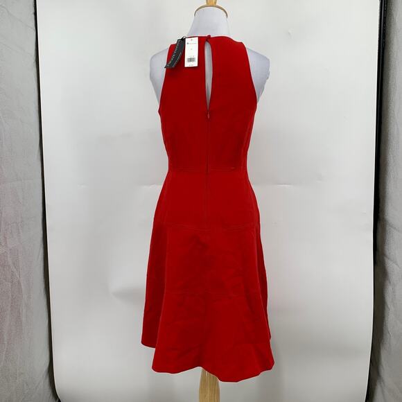 Banana Republic Dress Women 0 Red High Neck Sleeveless Keyhole Back Lined Flare - Picture 5 of 15
